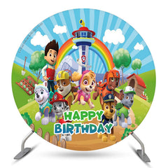 Lofaris Rainbow Dogs Lighthouse Happy Birthday Round Backdrop