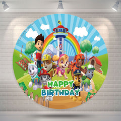 Lofaris Rainbow Dogs Lighthouse Happy Birthday Round Backdrop