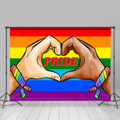 Lofaris Rainbow Flag Heart Hand Pride Month Party Backdrop
