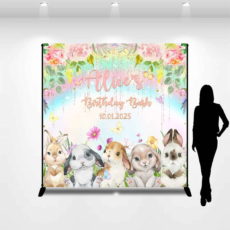 Lofaris Rainbow Flowers Rabbits Custom Birthday Backdrop
