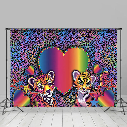 Lofaris Rainbow Heart Tiger Leopard Party Photo Backdrop
