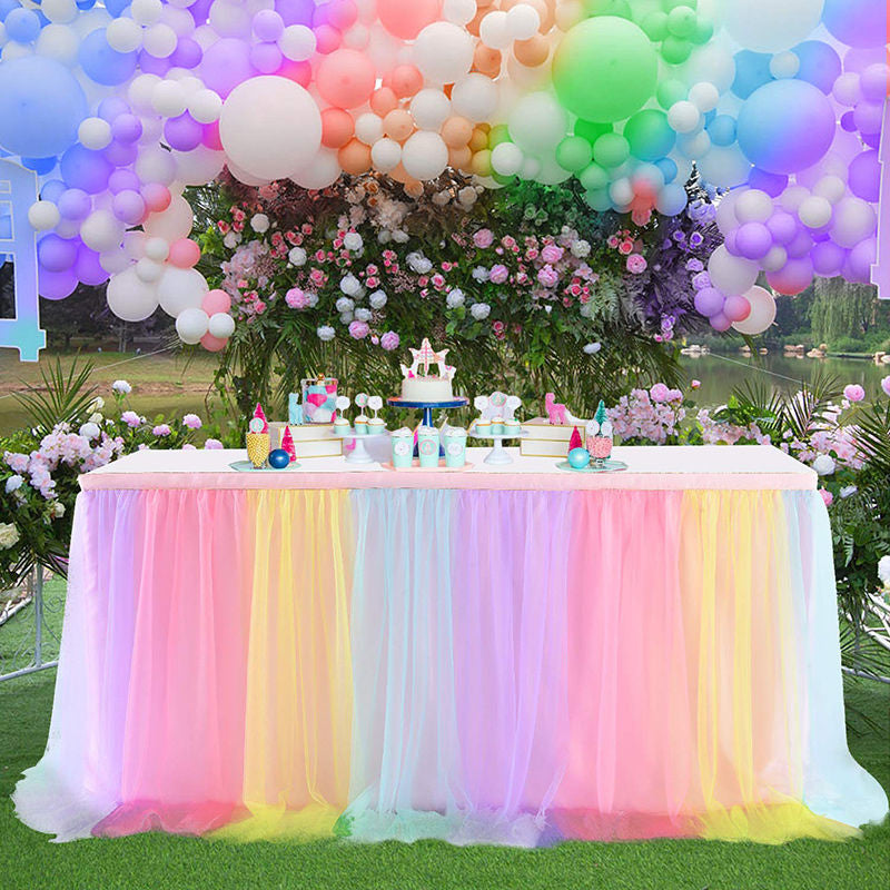 Lofaris Rainbow Rectangle Tulle Ruffle Banquet Table Skirt