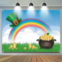 Lofaris Rainbow Sky Hat Gold Coins St Patricks Day Backdrop