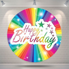 Lofaris Rainbow Star Happy Birthday Round Backdrop Cover