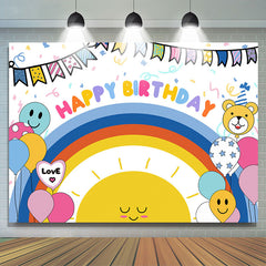 Lofaris Rainbow Sun Cartoon Balloon Kids Birthday Backdrop