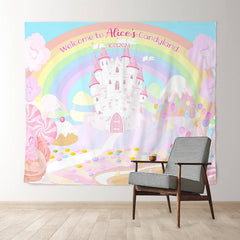 Lofaris Rainbow Sweet Candy Land Castle Custom Birthday Backdrop