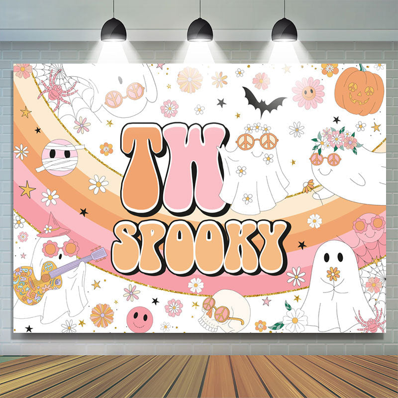 Lofaris Rainbow Two Spooky Floral Girl 2nd Birthday Backdrop