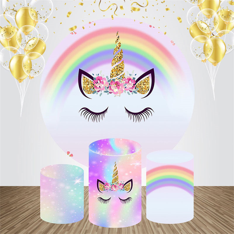 Lofaris Rainbow Unicorn Glitter Round Birthday Backdrop Kit