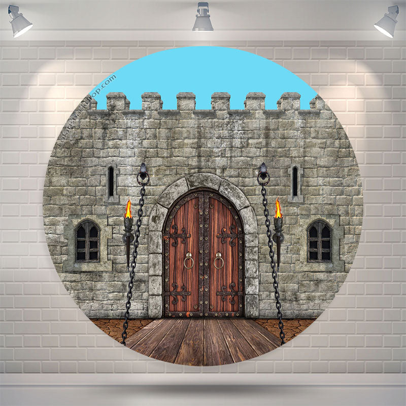 Rampart Brick Wall Wood Door Pattern Circle Backdrop – Lofaris