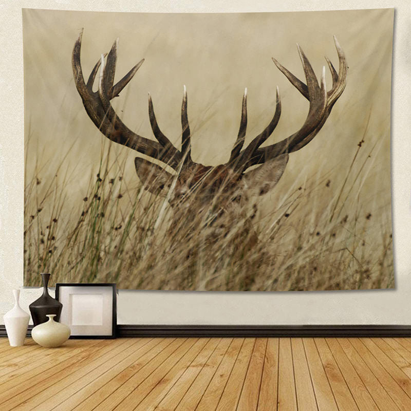 Lofaris Realistic Wild Cautious Deer Weeds Wall Tapestry