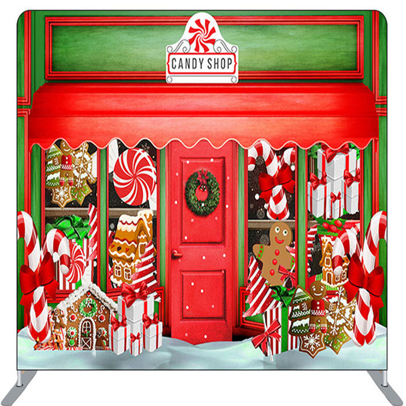 Lofaris Red And Green Wooden Candy Shop Backdrop For Christmas