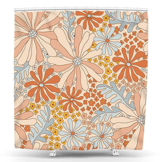 Lofaris Red And Orange Floral Leaves Simple Shower Curtain