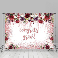 Lofaris Red And Pink Floral Glitter Congrats Grad Backdrop