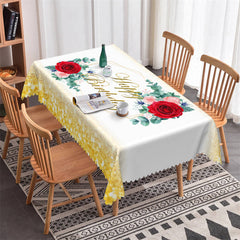 Lofaris Red And Pink Rose Glitter Happy Birthday Tablecloth
