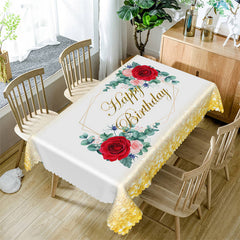 Lofaris Red And Pink Rose Glitter Happy Birthday Tablecloth