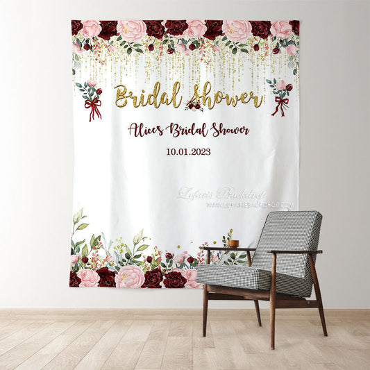 Lofaris Red and Pink Roses Golden Bokeh Bridal Shower Backdrop