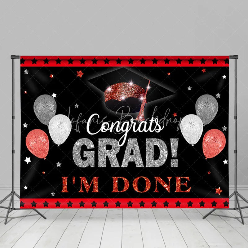 Lofaris Red And Sliver Ballons Black Graduation Party Backdrop