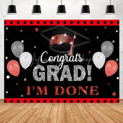 Lofaris Red And Sliver Ballons Black Graduation Party Backdrop