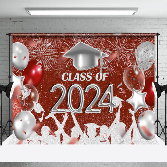 Lofaris Red And Silver Glitter Balloons 2024 Grad Backdrop