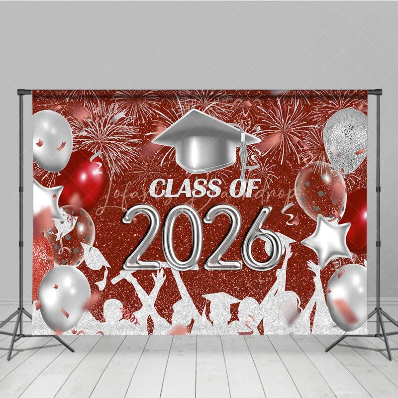 Lofaris Red And Silver Glitter Balloons 2026 Grad Backdrop