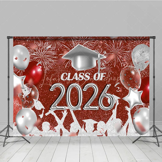 Lofaris Red And Silver Glitter Balloons 2026 Grad Backdrop