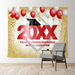 Lofaris Red And White Ballons Gold Glitter 2022 Graduation Backdorp