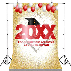 Lofaris Red And White Ballons Gold Glitter 2022 Graduation Backdorp