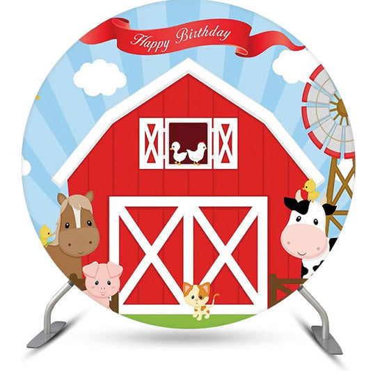 Lofaris Red Barn Animals Windmill Circle Birthday Backdrop