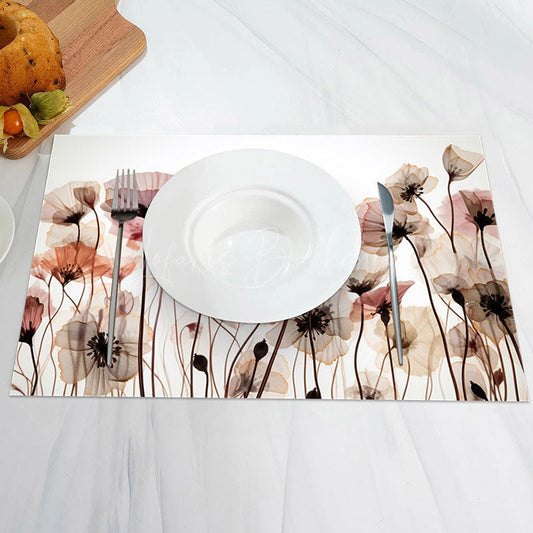 Lofaris Red Beige Floral Water Color Set Of 4 Placemats
