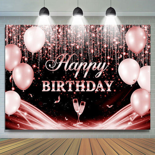 Lofaris Red Black Glitter Balloon Happy Birthday Backdrop