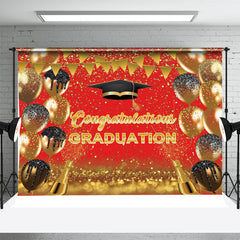 Lofaris Red Black Golden Flag Balloons Graduation Backdrop