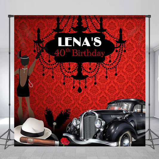 Lofaris Red Black Luxury Car Custom Name Birthday Backdrop
