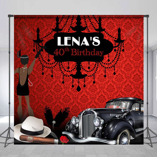 Lofaris Red Black Luxury Car Custom Name Birthday Backdrop