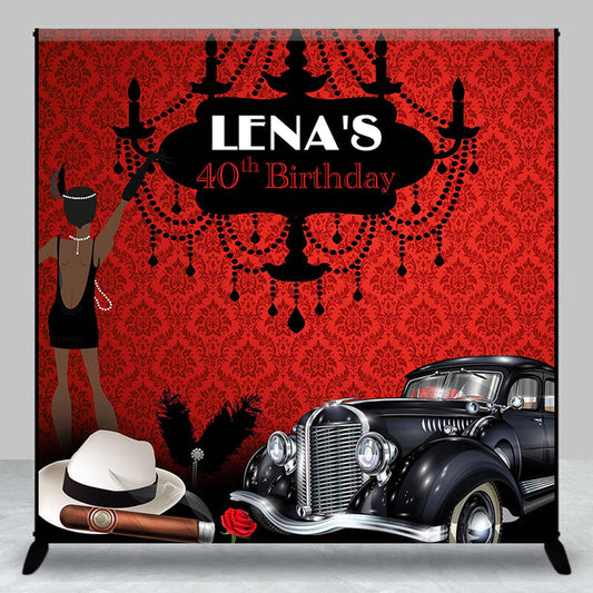 Lofaris Red Black Luxury Car Custom Name Birthday Backdrop