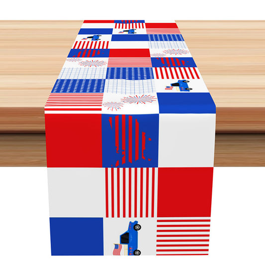 Lofaris Red Blue Checkered Independence Day Table Runner