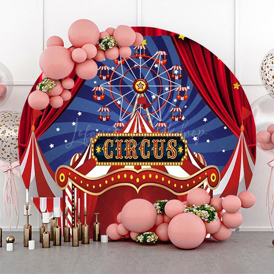 Lofaris Red Blue Circus Ferris Wheel Round Birthday Backdrop