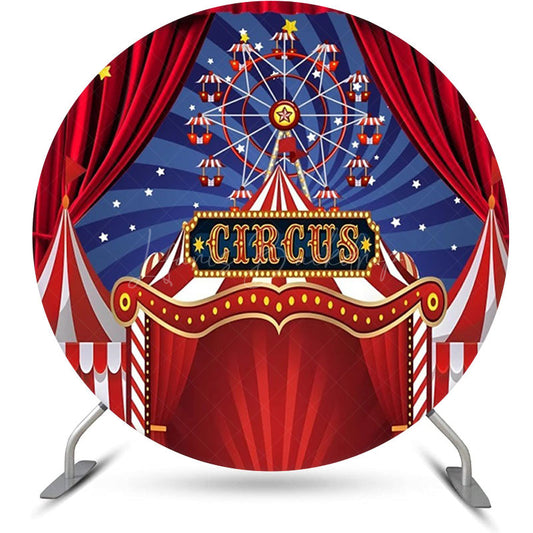 Lofaris Red Blue Circus Ferris Wheel Round Birthday Backdrop