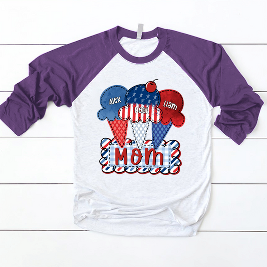 Lofaris Red Blue Ice Cream Mom Kids Custom Baseball Shirt