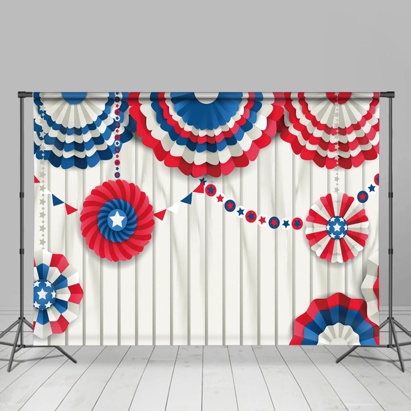 Lofaris Red Blue Paper Floral Wood Independence Day Backdrop