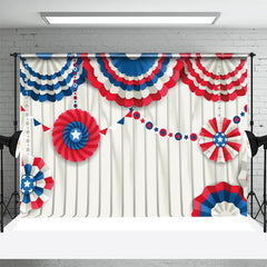 Lofaris Red Blue Paper Floral Wood Independence Day Backdrop