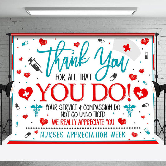 Lofaris Red Blue White Thank You Appreciate Party Backdrop