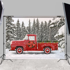 Lofaris Red Car White Snow Forest Winter Backdrop For Party