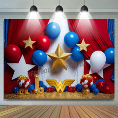Lofaris Red Curtain Balloon Gold Star Boy Cake Smash Backdrop