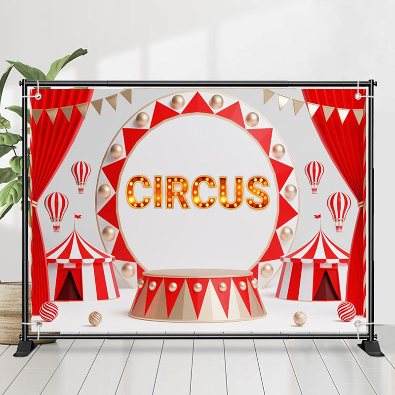 Lofaris Red Curtain Circus Light Sign Birthday Backdrop