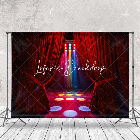 Lofaris Red Curtain Colorful Spotlight Stage Photo Backdrop