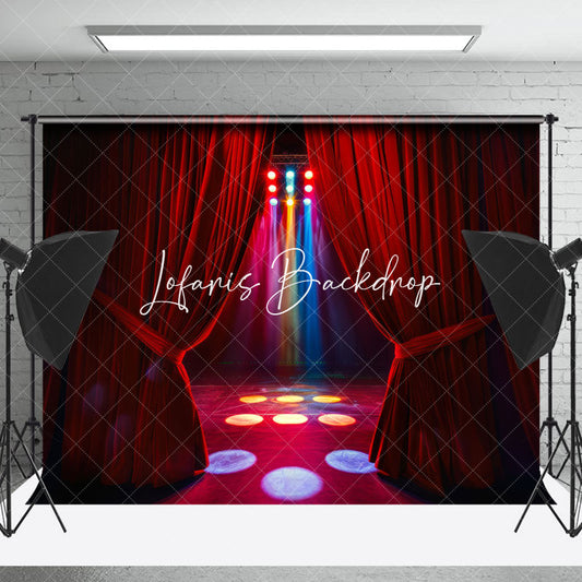 Lofaris Red Curtain Colorful Spotlight Stage Photo Backdrop