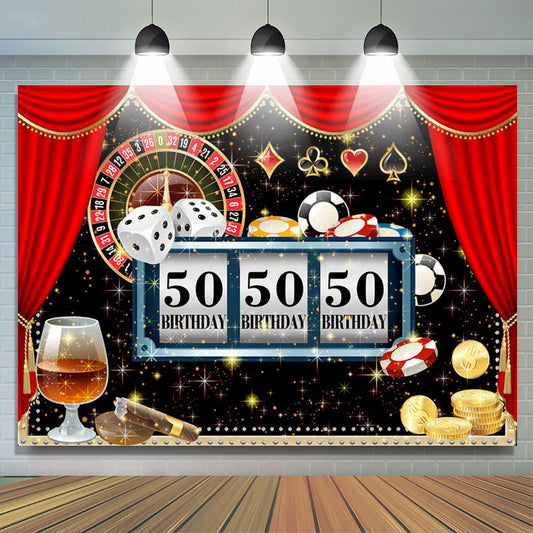 Lofaris Red Curtain Glitter Casino 50th Birthday Backdrop