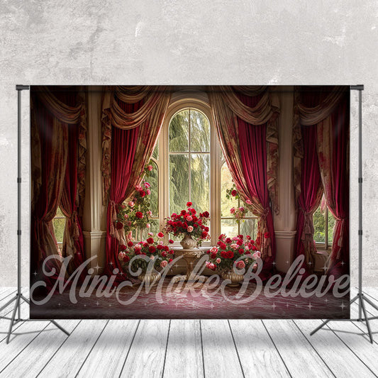 Lofaris Red Curtain Rose Window Spring Backdrop For Photography