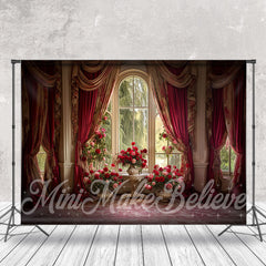 Lofaris Red Curtain Rose Window Spring Backdrop For Photography