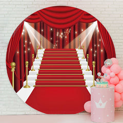 Lofaris Red Curtain Stage Lightspot Round Birthday Backdrop